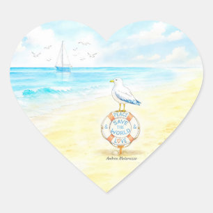 Sticker Cœur Jon Seagull - Paix & Amour Sauvent le Monde