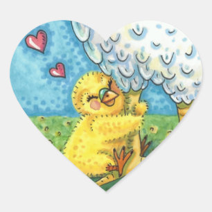 STICKER CŒUR JOUER VOTRE MOMME, CUTE BÉBÉ POULET AIME MÈRE ALOR