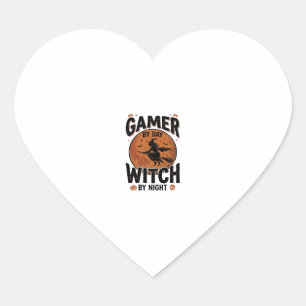 Sticker Cœur Joueur de jeu vidéo le jour, sorcière la nuit, con