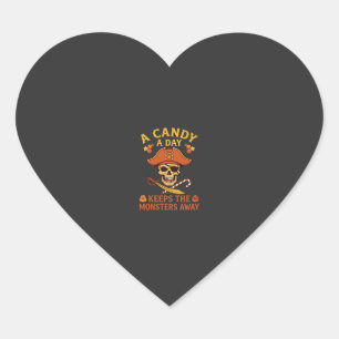 Sticker Cœur Jour de bonbons Halloween Pirate Crâne Canne
