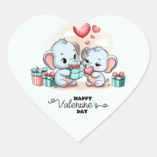 Sticker Cœur Jour des Valentines du Coeur de l'Eléphant Cartoon