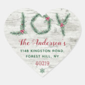 Sticker Cœur "Joy" Holly Branches Retours de Noël Adresse (Devant)
