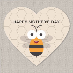 Sticker Cœur Joyeuse Fête des Mères Drôle Mignonne Abeille à Mi