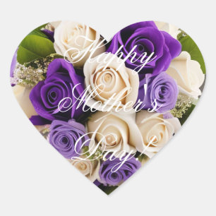 Sticker Cœur Joyeuse Fête des Mères Élégant Violet Rose Floral