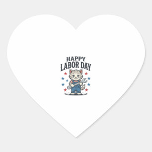 Sticker Cœur Joyeuse fête du Travail Chat Patriote Vintage Créa