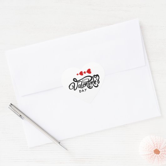 Sticker Cœur Joyeuse Saint-Valentin calligraphie Cœurs Rouges F (Enveloppe)