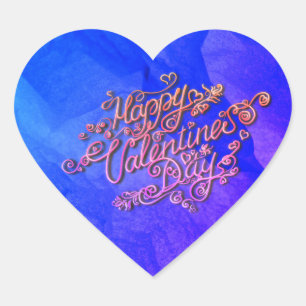 Sticker Cœur Joyeuse Saint-Valentin lettrage cœur bleu