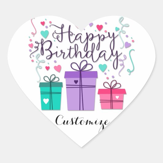 Sticker Cœur Joyeuses boîtes cadeaux d'anniversaire sur la Pers (Devant)