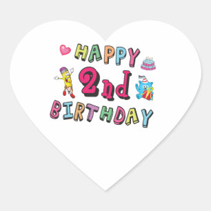 Sticker Cœur Joyeux 2e anniversaire. 2 ans avant jour.