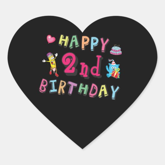 Sticker Cœur Joyeux 2e anniversaire. 2 ans avant jour. (Devant)
