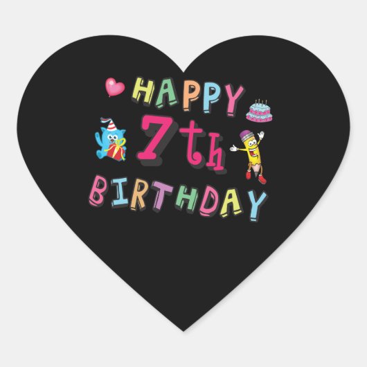 Sticker Cœur Joyeux 7ème anniversaire. 7 ans. (Devant)