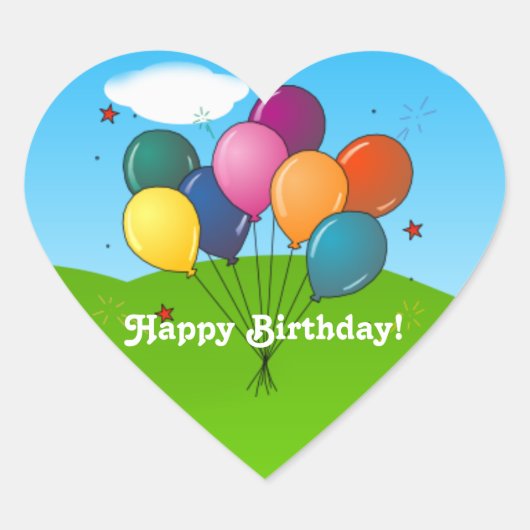 Sticker Cœur Joyeux anniversaire ! Ballons de fête, (Devant)