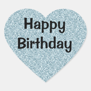 Sticker Cœur Joyeux Anniversaire Bleu Argent Paillettes scintil