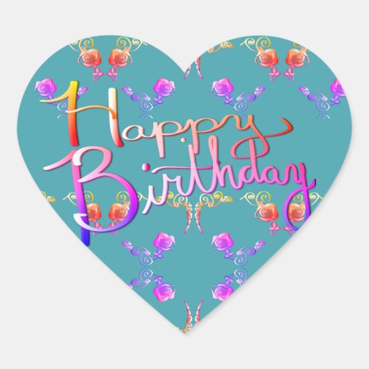 Sticker Cœur "Joyeux anniversaire !" Coeurs Roses écrits à la m (Devant)