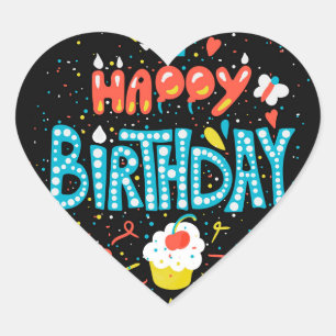 Sticker Cœur Joyeux anniversaire en noir