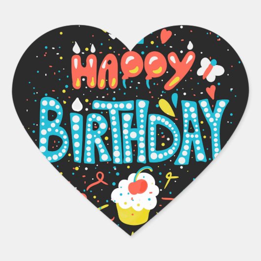 Sticker Cœur Joyeux anniversaire en noir (Devant)