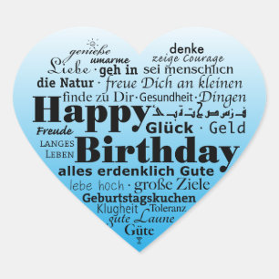 Sticker Cœur Joyeux anniversaire en plusieurs langues