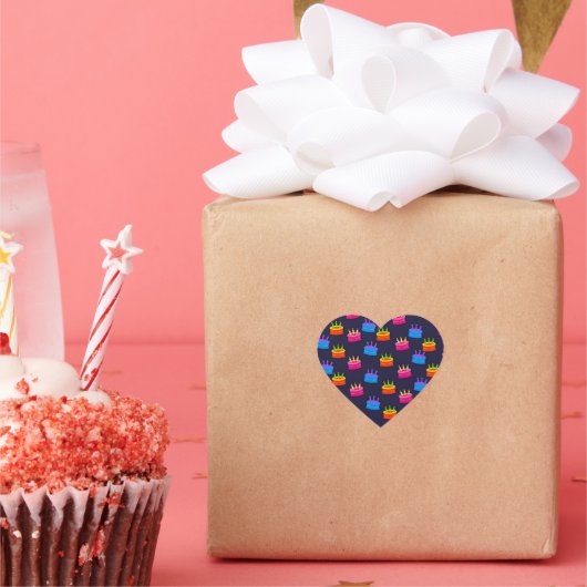 Sticker Cœur Joyeux anniversaire, gâteau aux bougies, (Fête)