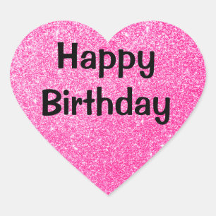 Sticker Cœur Joyeux anniversaire glamour noir paillettes rose c