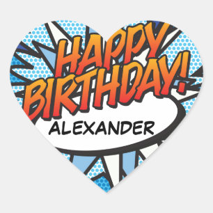 Sticker Cœur Joyeux Anniversaire Livre de Bande Dessinée Rétro