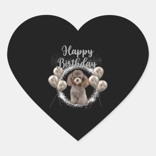 Sticker Cœur Joyeux caniche d'anniversaire (Devant)