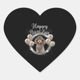 Sticker Cœur Joyeux caniche d'anniversaire