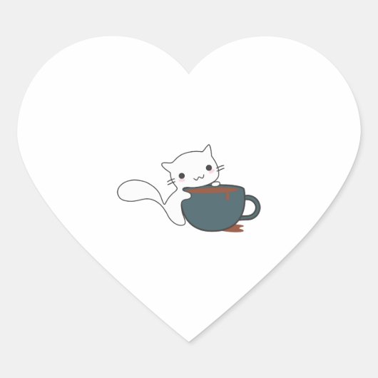 Sticker Cœur Joyeux Chat Avec Café (Devant)