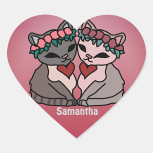 Sticker Cœur Joyeux chat minimaliste avec coeur   Amour