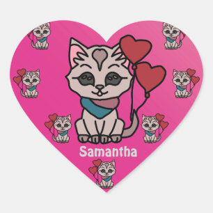 Sticker Cœur Joyeux chat minimaliste avec un coeur Amour