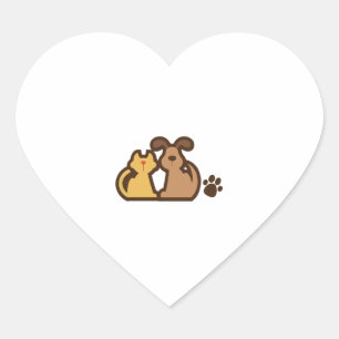 Sticker Cœur Joyeux Chien Et Chat