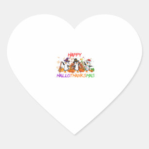 Sticker Cœur Joyeux Hallothanksmas Penguin Halloween Thanksgivi