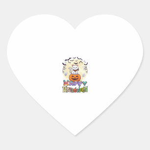 Sticker Cœur Joyeux Halloween Chat Blanc Citrouille Lune Chauve