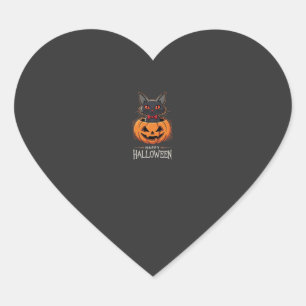 Sticker Cœur Joyeux Halloween Chat Noir Design de Citrouille_1