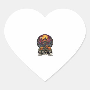 Sticker Cœur Joyeux Halloween Citrouille Magicien Cimetière Ple