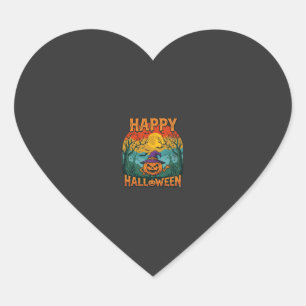 Sticker Cœur Joyeux Halloween Citrouille Sorcière Chapeau Plein