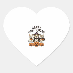 Sticker Cœur Joyeux Howl-O-Ween Corgi Halloween Chien Vecteur C