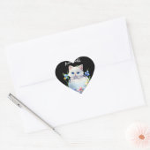 Sticker Cœur Joyeux Kitten blanc de Pâques avec fleurs (Enveloppe)