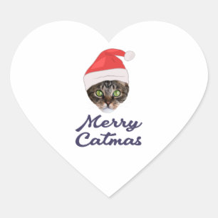 Sticker Cœur Joyeux Noël, Chat de Noël Santa hat Invitation P