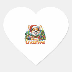 Sticker Cœur Joyeux Noël Corgi Chien Corgmas Corgmas Joyeux Noë