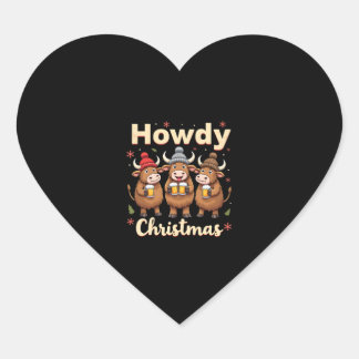 Sticker Cœur Joyeux Noël Drôle de Vache Highland Cow Xmas Amate