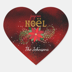 Sticker Cœur Joyeux Noël Français Rouge Coeur Verre