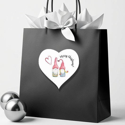 Sticker Cœur Joyeux Noël mignon Gnomes d'hiver en amour