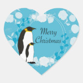 Sticker Cœur joyeux noël, noël,pingouin,fleurs,bleu, (Devant)