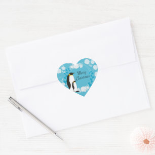 Sticker Cœur joyeux noël, noël,pingouin,fleurs,bleu,