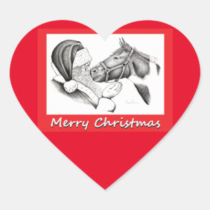 Sticker Cœur Joyeux Noël Père Noël et Cheval