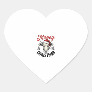 Sticker Cœur Joyeux Noël Vache Chapeau de Père Noël Gravure Vin