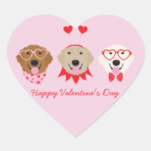 Sticker Cœur Joyeux Valentines Day Golden Retriever Dogs