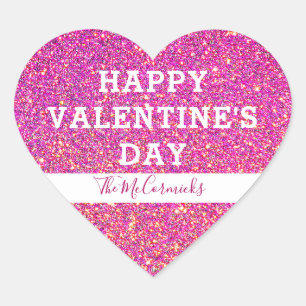 Sticker Cœur Joyeux Valentines Day Parties scintillant or rose