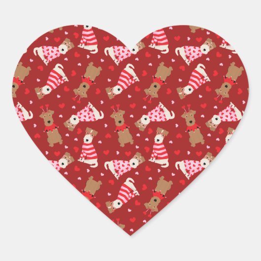 Sticker Cœur Joyeux Valentines Day Welsh Wire Fox Terrier Chien (Devant)