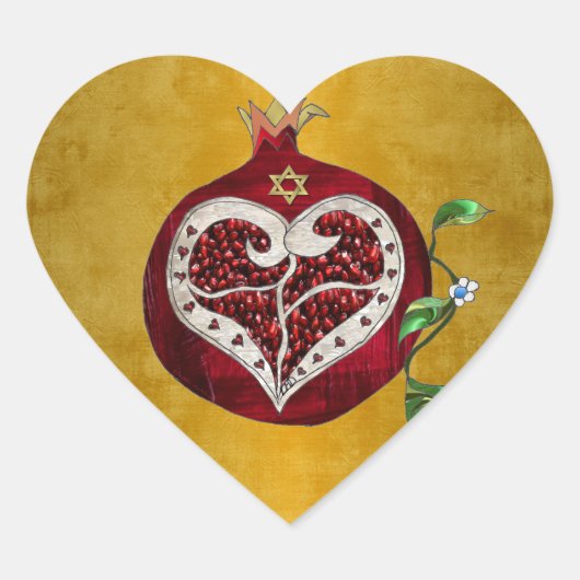 Sticker Cœur Judaica Pomegranate Heart Hanoukka Rosh Hashanah (Devant)